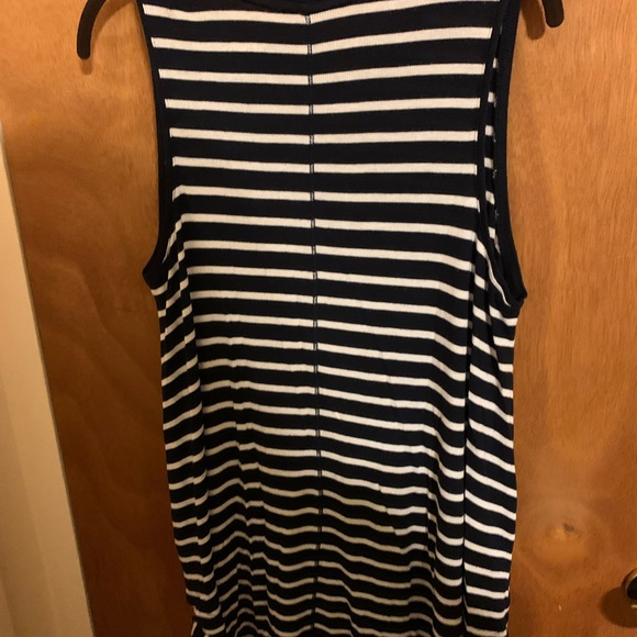 Merona size L women’s navy white stripe sleeveless top, soft rib flowy fit - Picture 2 of 4